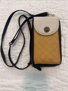 Quilted Crossbody Phone Bag in Mustard and Cream